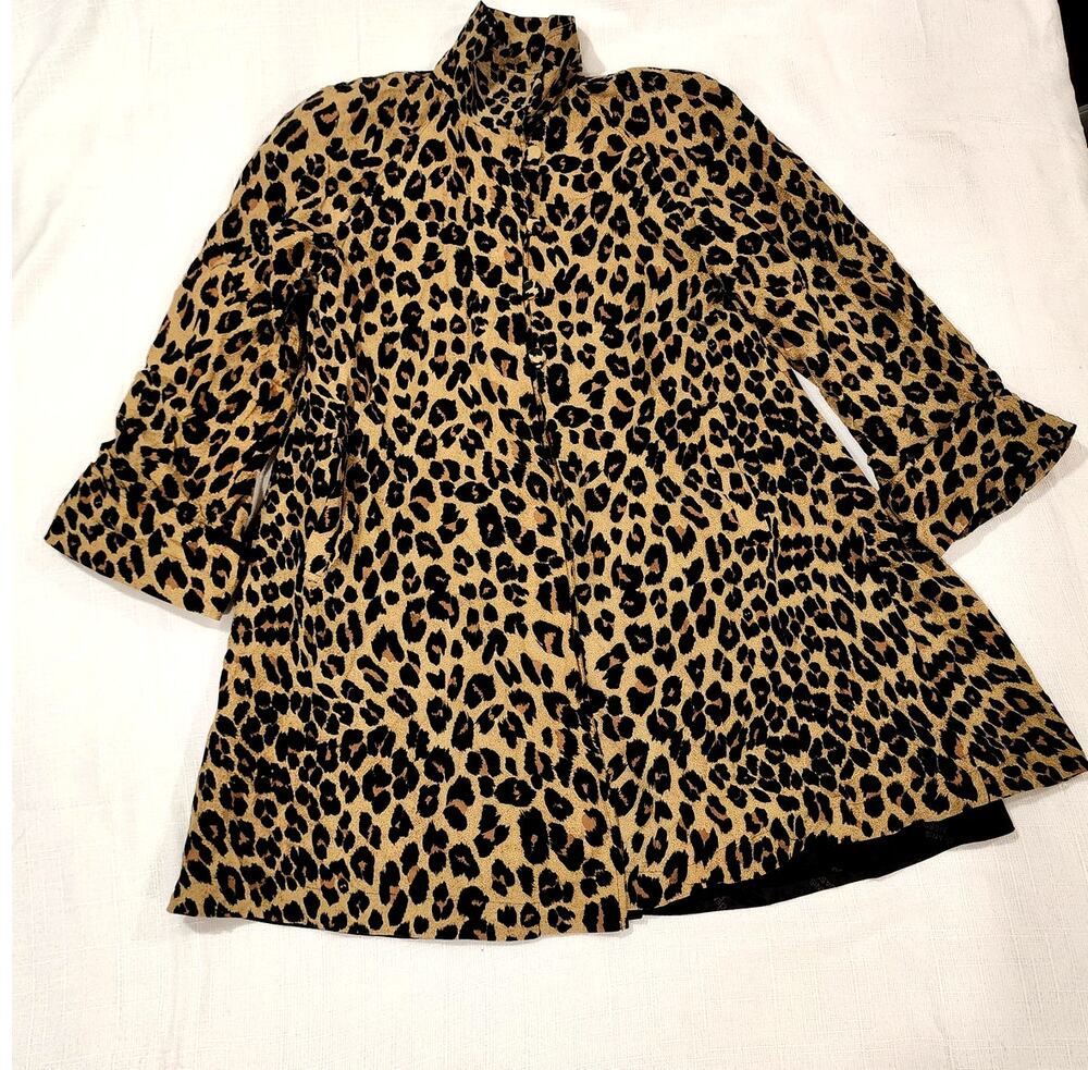 Dennis Basso Silk Leopard Print Mob Wife Jacket Womens Small Vintage